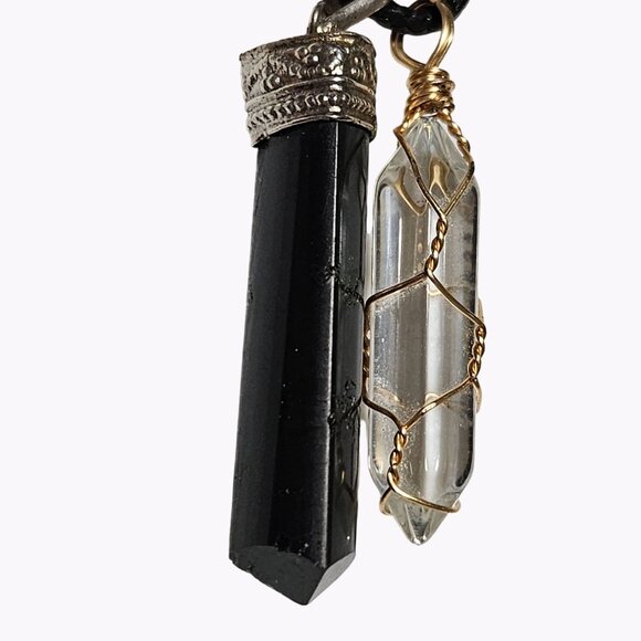 Obsidian Wired Crystal Pendulum Pendant Necklace Spiritual Grounding Jewelry - Picture 3 of 7